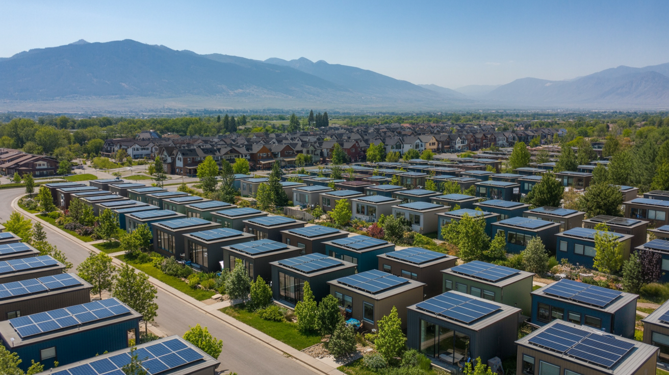 Sustainable affordable housing community with solar panels in Colorado